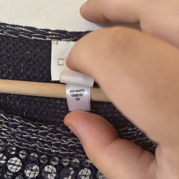 Chicos Womens Sweater Size 1 Blue Striped Sequins Pullover Ethereal Fairy Goth - Picture 8 of 12